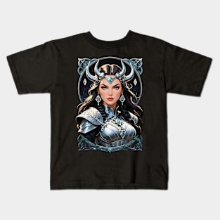 Valkyrie Viking Warrior Nordic Mythology retro comic design Kids T-Shirt